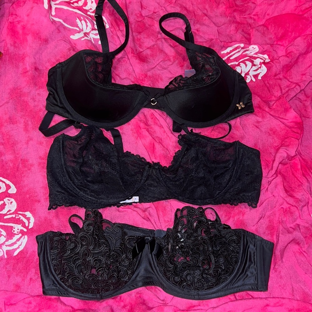 3 Bra Lot Savage Fenty Rihanna Victorias Secret 36C Black Lace Bras